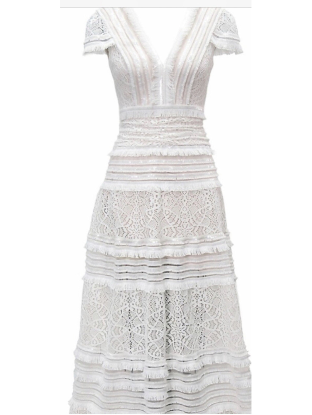 tadashi shoji dress 16 white fringed Lace A-Line gown